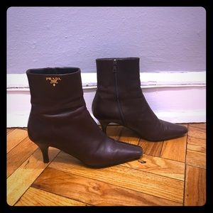 PRADA Brown Kitten-Heel Booties